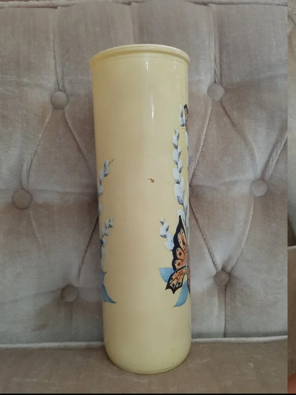 Vintage 1970s butterfly glass candle mcm home decor pillar retro